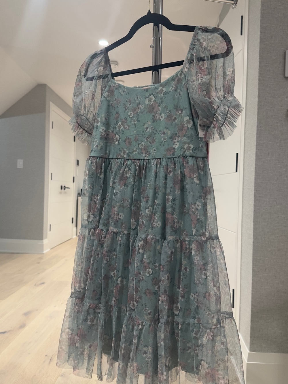 Zenzi Dusty Blue Floral Puff-Sleeve Girls' Dress